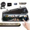Car Rearview Mirror Camera, 9.66" Dual 1080P IPS Full Touch Screen Waterproof Front And Rear Cameras, Parking Assist And Monitor, Night Vision, 160° Viewing Angle, Split Screen Display With 8GB Memory Card