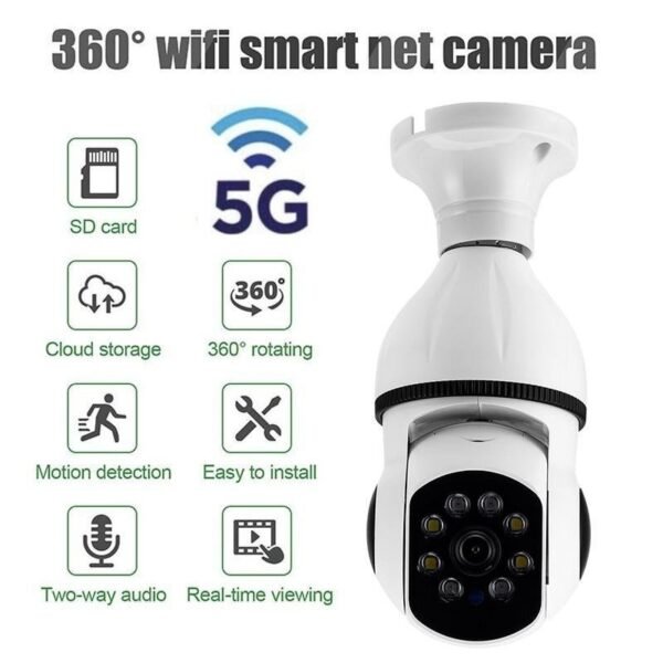 5G WIFI Surveillance 360° Rotate Auto Tracking Panoramic Camera Wireless E27 PTZ Camera CCTV IR Night Vision Motion Detection Two-Way Audio
