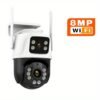 1Pc 8MP 4K WiFi Security Camera, 2 Lens 4MP Total 8MP 2.4ghz Wireless IP Camera, Video Surveillance For Home Security CCTV Monitor, AI Human Tracking, Color Night Vision, Two Way Audio, Motion Alert, Pan Tilt Rotation Onvif Function, Prevent Rainwater Dam