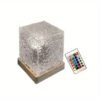 1 Pack USB Square Night Light Cube Decorative Night Lamp Square Crystal Table Lamp, Rotating Water Ripple Small Night Light Creative Bedside Lamp, Flame Atmosphere Lamp Dynamic Table Lamp 5W 80 Lumen16 Colors Diamond Desk Lamps For Bedroom RGB Remote Rota