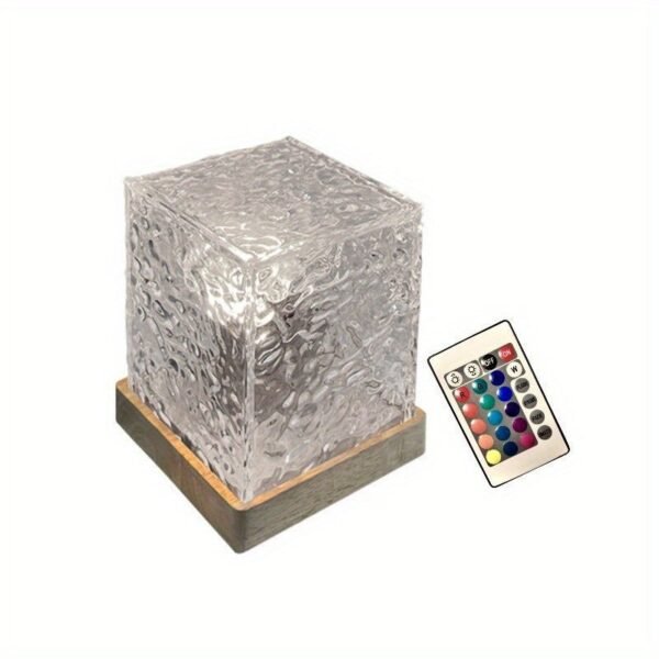 1 Pack USB Square Night Light Cube Decorative Night Lamp Square Crystal Table Lamp, Rotating Water Ripple Small Night Light Creative Bedside Lamp, Flame Atmosphere Lamp Dynamic Table Lamp 5W 80 Lumen16 Colors Diamond Desk Lamps For Bedroom RGB Remote Rota