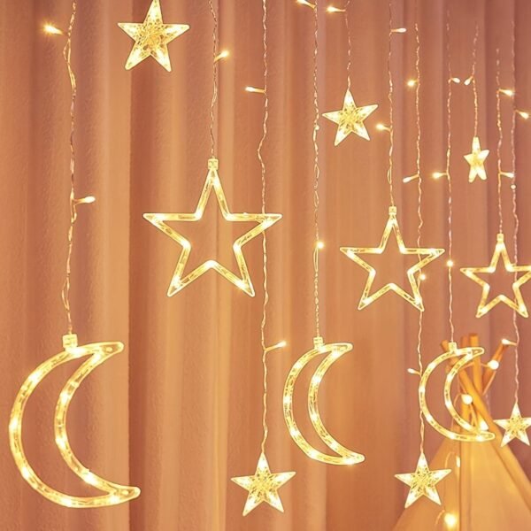 1 set of 12 pieces twinkling LED curtain string lights star and moon string star moon lights Ramadan Christmas decoration lights suitable for wedding Valentine's Day home garden bedroom outdoor indoor wall decoration