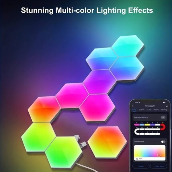 10pcs DIY Smart Hexagonal Lights Wall Lights LED Wall Panel Lights, USB-Power Connectors, Smart Application Control And Music Control, Hexagonal Lights For Game Room Party Bedroom Decoration