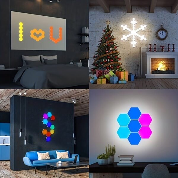 Hexagonal Light Sound Control Light Smart DIY Hexagonal Wall Light Smart Application Control Dual Control LED Light Wall Panel and Usb power Supply for Office Bedroom Games Room Decoration with a Variety of Bright Color Mode Unlimited Creativity Make Grea