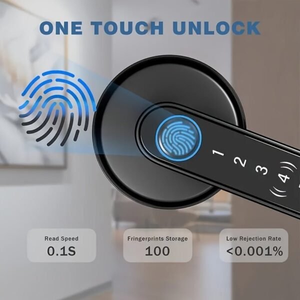 Smart Fingerprint Door Lock Waterproof Door Lock APP/Code/Key Card/Key 5-1 Unlock Way Gift For Birthday/Easter/President's Day (Battery Included)