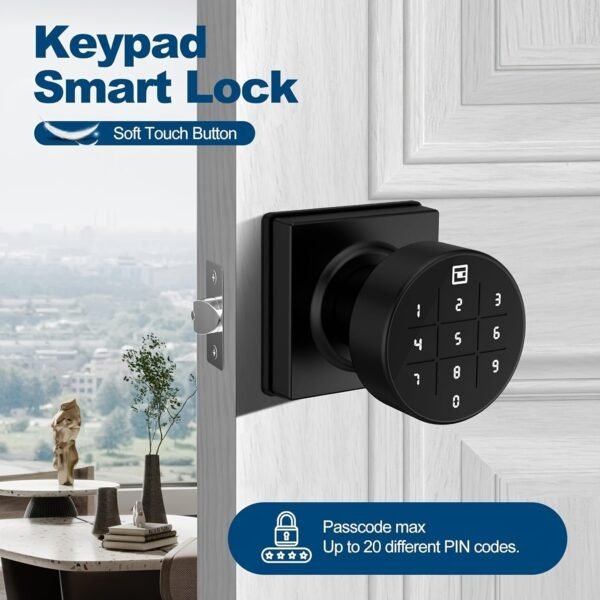 GeekTale Keyless Entry Door Lock With Keypad, Smart Door Knob Keypad Door Knob, Smart Lock With Keypad Smart Door Lock Digital Door Lock With Keypad For Indoors Bedrooms, Apartments, AirBnbs