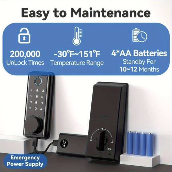 BULIST Smart Lock, Fingerprint Door Lock, Keyless Entry Door Lock, Touchscreen-Backlit Keypad Deadbolt - Tuya APP Full Control, Easy Installation and Programming - Black (Sales only in North America)