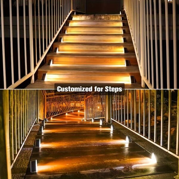 2 Packs Solar Stair Lights, High Brightness, RGB Steps Outdoor, Suitable For Garden Backyard Stairs, Stairs, Front Steps, Porches And Decks, Warm White
