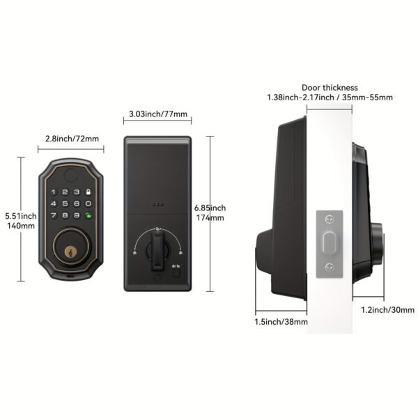 Fingerprint Smart Lock, Keyless Entry Lock, Fingerprint Deadbolt Lock - Backlit Keypad, One-Time Pin Code, Auto Lock Enable Or Disable, Voice Prompt, Long Battery Life, Easy To Install And Programm (Sales Only In North America)