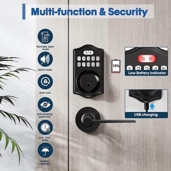 Smart Keyless Entry Door Lock With Electronic Keypad Deadbolt & Lever - Easy Installation & Auto Lock Feature For Front Door Security (Battery Not Included)