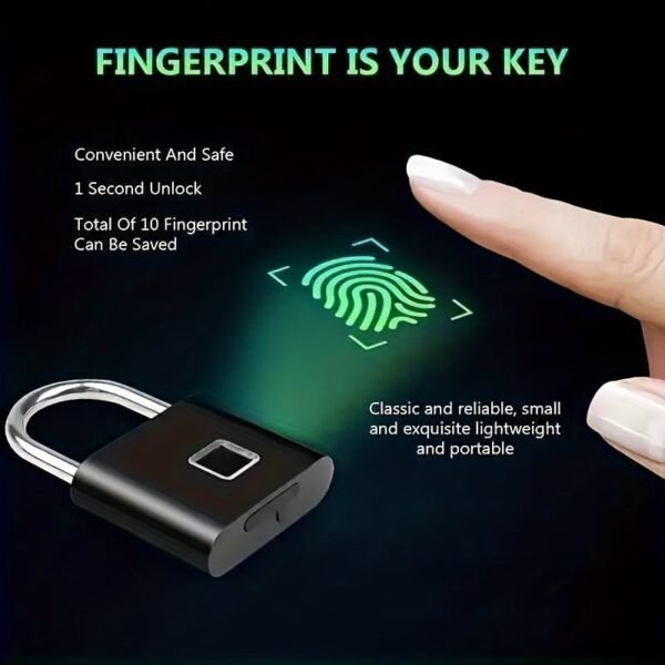 Mini Smart Fingerprint Padlock, Waterproof Security Door Lock, Antitheft Keyless USB Rechargeable Lock For Suitcase Luggage