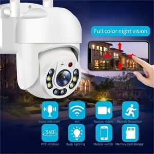 Outdoor Wifi Security Waterproof PTZ Auto Tracking Audio CCTV Surveillance 360 IP Camera, Day & Night Full Color, AI Humanoid Motion Detection, Two-way Voice Intercom, 360 Degree Panoramic Surveillance, 2.4GHz Security Camera Smart Home Security Camera