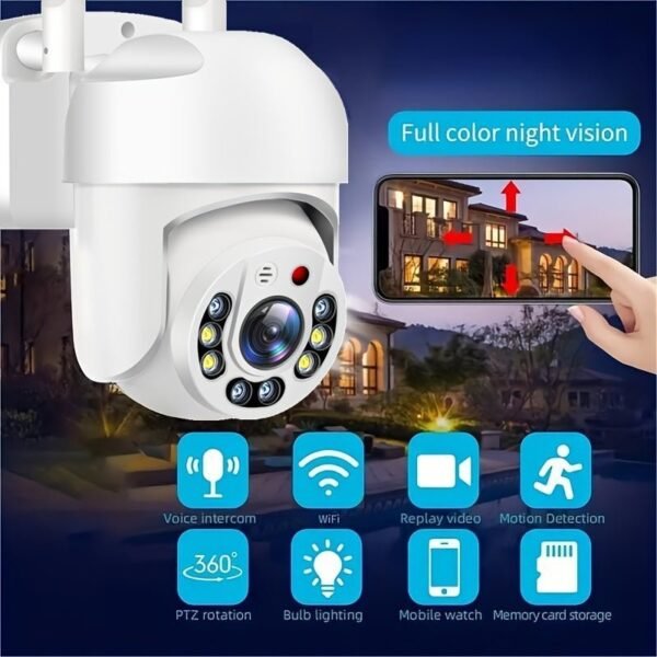 Outdoor Wifi Security Waterproof PTZ Auto Tracking Audio CCTV Surveillance 360 IP Camera, Day & Night Full Color, AI Humanoid Motion Detection, Two-way Voice Intercom, 360 Degree Panoramic Surveillance, 2.4GHz Security Camera Smart Home Security Camera