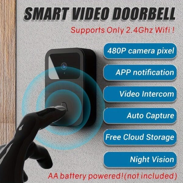 Smart Doorbell With Home App Allows You To Watch And Share Videos Remotely, Adjust Sound, 480P HD Clear Night Vision, Store Videos In The Cloud, No Battery.