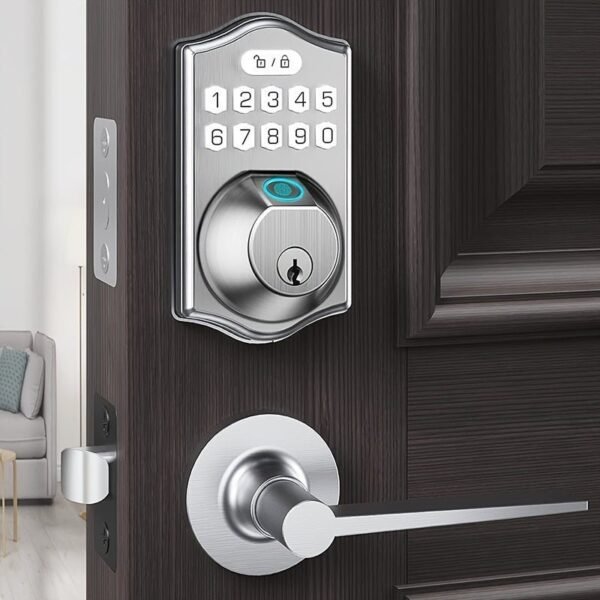 Smart Keyless Entry Door Lock With Electronic Keypad Deadbolt & Lever - Easy Installation & Auto Lock Feature For Front Door Security (Battery Not Included)