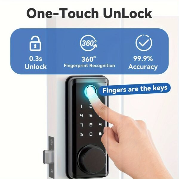 BULIST Smart Lock, Fingerprint Door Lock, Keyless Entry Door Lock, Touchscreen-Backlit Keypad Deadbolt - Tuya APP Full Control, Easy Installation and Programming - Black (Sales only in North America)