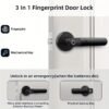 Fingerprint Door Knob, Biometric Door Knob, Passage Mode, Local Storage of Fingerprints, Zinc Alloy, Sturdy and Durable, Black-Battery not included-H01B