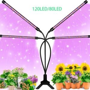 Grow Healthy Indoor Plants With LED Grow Lights - 10 Level Brightness, Auto ON/Off Timer, And 3 Switch Red/Blue Modes!