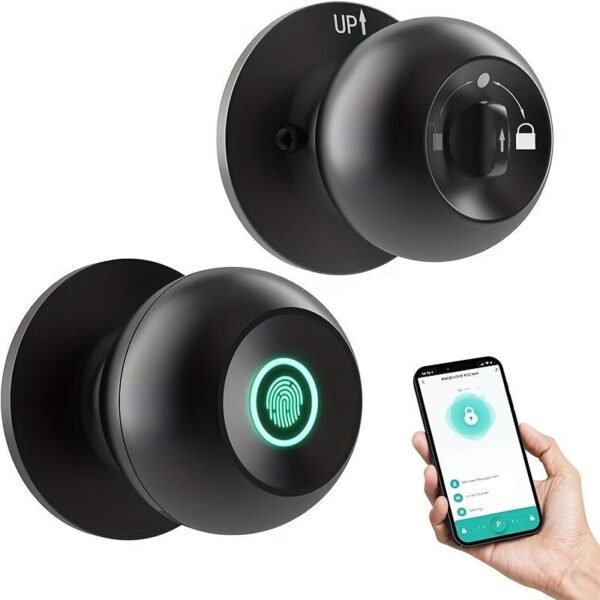 Smart Door Knob, Fingerprint Door Lock, Smart Lock Biometric Door Lock Fingerprint Door Knob With Tuya App Control, Suitable For Bedroom, Cloakroom, Apartments Offices, Hotels (Battery Included)