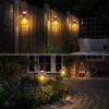Outdoor Lanterns With Solar Power, Hanging Solar Lights Outdoors, Metal Waterproof Solar Lights With Warm White Edison Bulbs For Fence/garden/yard/porch Decoration