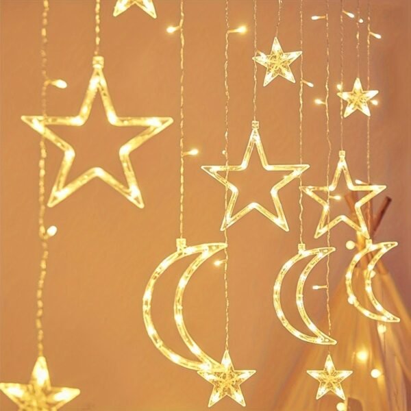1 set of 12 pieces twinkling LED curtain string lights star and moon string star moon lights Ramadan Christmas decoration lights suitable for wedding Valentine's Day home garden bedroom outdoor indoor wall decoration