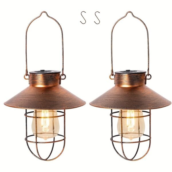 Outdoor Lanterns With Solar Power, Hanging Solar Lights Outdoors, Metal Waterproof Solar Lights With Warm White Edison Bulbs For Fence/garden/yard/porch Decoration