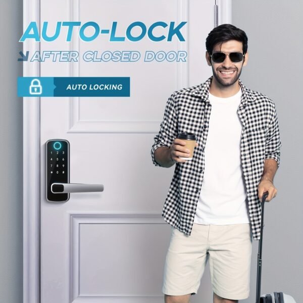 Smart Door Lock, Keyless Entry Door Lock Fingerprint Door Lock With Keypad Digital Door Lock With Handle For Home, Rental, Office And Hotel (Silvery)