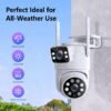 Multi lens function security camera, wireless outdoor waterproof WiFi monitoring, 2K details clear, automatic rotation, multi angle pan tilt, night vision, motion detection, two-way call security camera