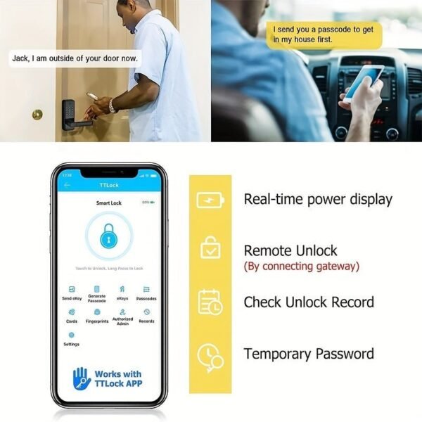 Touch Screen Half Panel Lock TTLOCK-TH04T 5-in-1 Keyless Entry Door Locks, Smart Door Lock Fingerprint Door Lock Keypad Door Lock