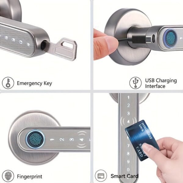 Smart Door Knob, Fingerprint Door Lock Smart Lock Biometric Door Lock Fingerprint, NO APP, Black And Silvery, Great For Bedrooms, Cloakroom, Apartments Offices, Hotels