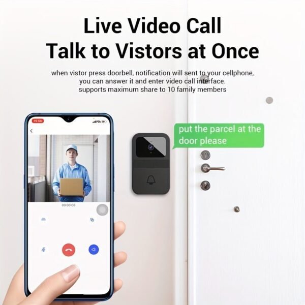 Smart Doorbell With Home App Allows You To Watch And Share Videos Remotely, Adjust Sound, 480P HD Clear Night Vision, Store Videos In The Cloud, No Battery.