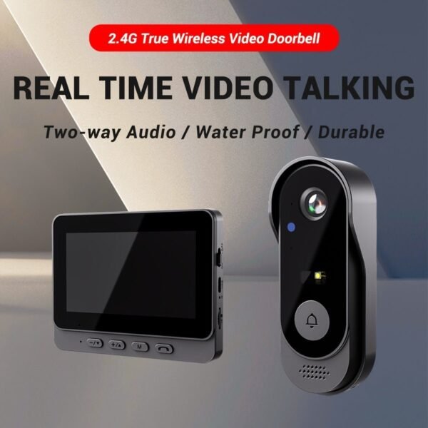 1 Set, Waterproof True Wireless Video Doorbell, 480P Camera Pixel, With 4.3 Inch Screen Real Time Indoor Monitor, No App Required, No Network Required, Friendly Using For Elders, Support SD Card Slot Saving Images & Videos, Local Storage