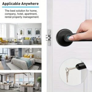 Fingerprint Door Knob, Biometric Door Knob, Passage Mode, Local Storage of Fingerprints, Zinc Alloy, Sturdy and Durable, Black-Battery not included-H01B
