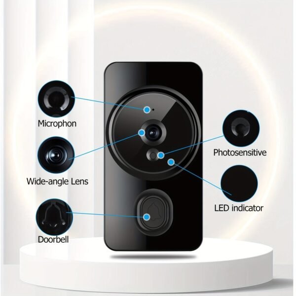 1pc Smart Wireless Doorbell, Smart 2.4G WIFI Video Doorbell, Tuya APP Smart System Control, Two-way Intercom, Night Vision Function, Video Conversation, Family Helper (delivered Without Battery)