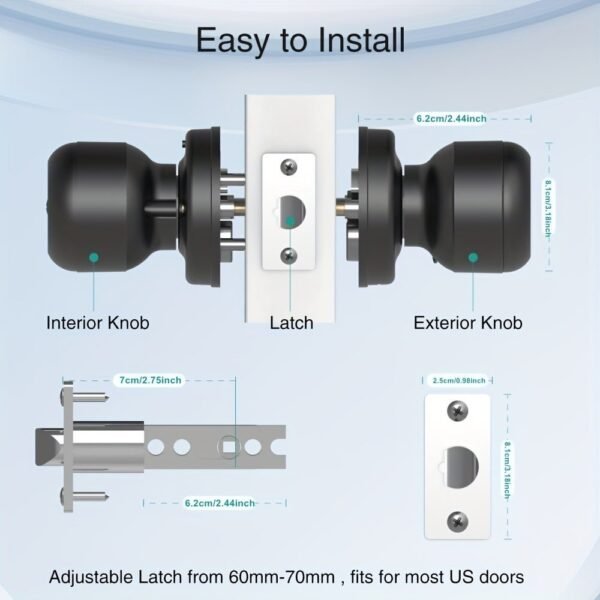 GHome Smart Fingerprint Door Lock with Keypad Door Knob, Biometric Door Smart Lock & App Control, Suitable for wooden or steel doors from 3.5-5.5 cm/ 1.38-2.17 inch, Interior Door Knob with Key Great for Bedroom, Apartments, Offices and Hotels