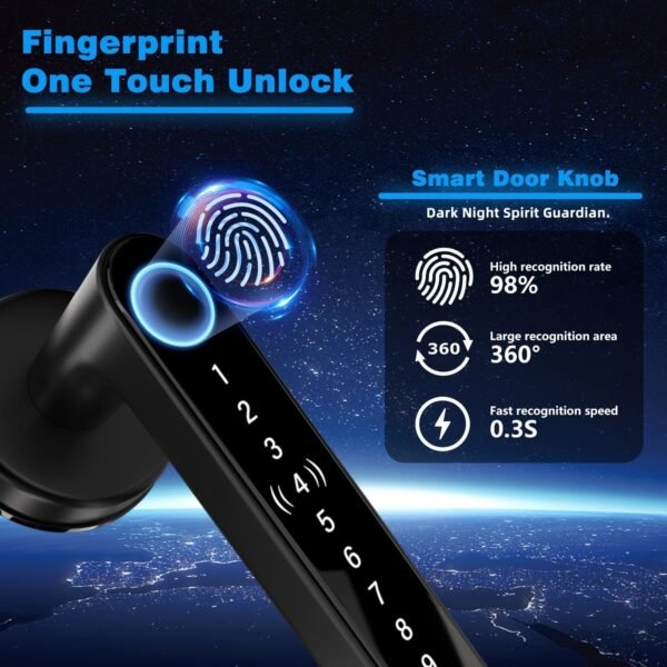 Smart Fingerprint Door Lock Waterproof Door Lock Fingerprint/Code/Key Card/Key 4-1 Unlock Way Gift For Birthday/Easter/President's Day (AA Battery Included)